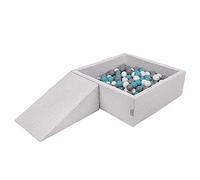 KiddyMoon Parque Infantil De Espuma con Cuadrada Piscina De Bolas (200 Bolas) para Niños, Gris Claro:Gris/Blanco/Turquesa