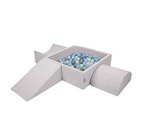 KiddyMoon Parque Infantil De Espuma con Cuadrada Piscina De Bolas (200 Bolas) para Niños, Gris Claro:Perla/Gris/Transparente/Azul Clr/Menta