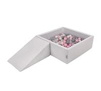 KiddyMoon Parque Infantil De Espuma con Cuadrada Piscina De Bolas (200 Bolas) para Niños, Gris Claro: Perla/Gris/Transparente/Rosa Clr