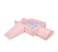 KiddyMoon Parque Infantil De Espuma con Cuadrada Piscina De Bolas (200 Bolas) para Niños, Rosa:Azul Claro/Rosa Claro/Perla
