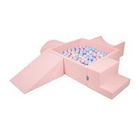 KiddyMoon Parque Infantil De Espuma con Cuadrada Piscina De Bolas (200 Bolas) para Niños, Rosa:Azul Claro/Rosa Claro/Perla