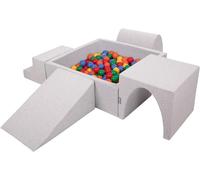KiddyMoon Parque Infantil De Espuma con Cuadrada Piscina De Bolas (300 Bolas) para Niños, Gris Claro: Amarillo/Verde/Azul/Rojo/Naranja