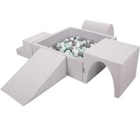 KiddyMoon Parque Infantil De Espuma con Cuadrada Piscina De Bolas (300 Bolas) para Niños, Gris Claro: Blanco/Gris/Menta