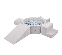 KiddyMoon Parque Infantil De Espuma con Rodondo Piscina De Bolas (200 Bolas) para Niños, Gris Claro:Perla/Gris/Transparente/Azul Clr/Menta