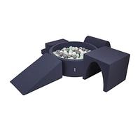 KiddyMoon Parque Infantil De Espuma con Rodondo Piscina De Bolas (300 Bolas) para Niños, Azul Marino:Blanco/Gris/Menta