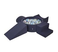 KiddyMoon Parque Infantil De Espuma con Rodondo Piscina De Bolas (300 Bolas) para Niños, Azul Marino:Perl/Gris/Transparent/Azulclr/Menta