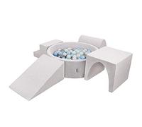 KiddyMoon Parque Infantil De Espuma con Rodondo Piscina De Bolas (300 Bolas) para Niños, Gris Claro:Perla/Gris/Transparente/Azul Clr/Menta