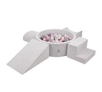 KiddyMoon Parque Infantil De Espuma con Rodondo Piscina De Bolas (300 Bolas) para Niños, Gris Claro: Perla/Gris/Transparente/Rosa Clr