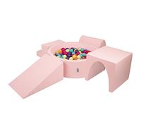 KiddyMoon Parque Infantil De Espuma con Rodondo Piscina De Bolas (300 Bolas) para Niños, Rosa:Verdeclr/Amarill/Turques/Naranj/Rosaos/Morado