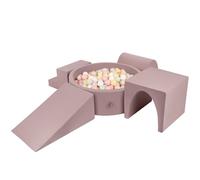 KiddyMoon Parque Infantil De Espuma con Rodondo Piscina De Bolas Piscina (200 Bolas) + Version 3 para Niños, Brecina: Beige Pastel/Amarillo Pastel/Blanco/Menta/Rosa Claro