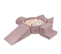 KiddyMoon Parque Infantil De Espuma con Rodondo Piscina De Bolas Piscina (300 Bolas) + Version 5 para Niños, Brecina: Azul Pastel/Amarillo Pastel/Blanco/Menta/Rosa Claro