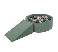 KiddyMoon Parque Terciopelo Infantil De Espuma con Rodondo Piscina De Bolas (200 Bolas) para Niños, Verde del Bosque:Turqosc/Beigepas/Grisverd/Salmón