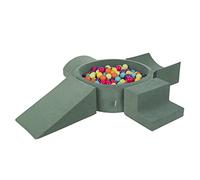 KiddyMoon Parque Terciopelo Infantil De Espuma con Rodondo Piscina De Bolas (300 Bolas) para Niños, Verde del Bosque:Verdeclr/Amarill/Turq/Naranj/Rosaos/Morado