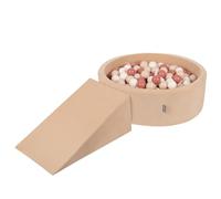 KiddyMoon Parque Terciopelo Infantil De Espuma con Rodondo Piscina De Bolas Piscina (100 Bolas) + Cuna para Niños, Beige De Arena: Beige Pastel/Salmón/Blanco