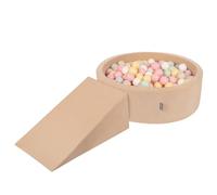 KiddyMoon Parque Terciopelo Infantil De Espuma con Rodondo Piscina De Bolas Piscina (200 Bolas) + Cuna para Niños, Beige De Arena: Beige Pastel/Amarillo Pastel/Blanco/Menta/Rosa Claro
