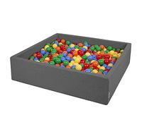 KiddyMoon Piscina De Bolas 120X30cm/1000 Bolas El Cuadrado Grande para Ninos,Hecha En La UE, Gris Oscuro:Amarillo/Verde/Azul/Rojo/Naranja
