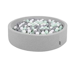 KiddyMoon Piscina De Bolas 120X30cm/1000 Bolas Redondo Grande para Ninos,Hecha En La UE, Gris Claro:Blanco/Gris/Menta