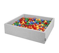 KiddyMoon Piscina De Bolas 120X30cm/200 Bolas El Cuadrado Grande para Ninos,Hecha En La UE, Gris Claro:Amarillo/Verde/Azul/Rojo/Naranja