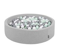 KiddyMoon Piscina De Bolas 120X30cm/200 Bolas Redondo Grande para Ninos,Hecha En La UE, Gris Claro:Blanco/Gris/Menta