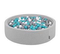KiddyMoon Piscina De Bolas 120X30cm/200 Bolas Redondo Grande para Ninos,Hecha En La UE, Gris Claro:Gris/Blanco/Turquesa