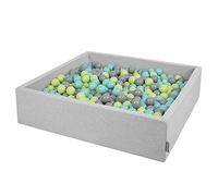 KiddyMoon Piscina De Bolas 120X30cm/300 Bolas El Cuadrado Grande para Ninos,Hecha En La UE, Gris Claro:Verde Claro/Turquesa Claro/Gris