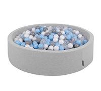 KiddyMoon Piscina De Bolas 120X30cm/300 Bolas Redondo Grande para Ninos,Hecha En La UE, Gris Claro: Gris/Blanco/Transparente/Azul Claro