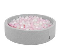 KiddyMoon Piscina De Bolas 120X30cm/300 Bolas Redondo Grande para Ninos,Hecha En La UE, Gris Claro:Rosa Claro/Perla/Transparente