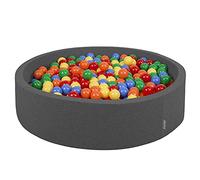 KiddyMoon Piscina De Bolas 120X30cm/300 Bolas Redondo Grande para Ninos,Hecha En La UE, Gris Oscuro:Amarillo/Verde/Azul/Rojo/Naranja