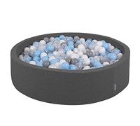 KiddyMoon Piscina De Bolas 120X30cm/300 Bolas Redondo Grande para Ninos,Hecha En La UE, Gris Oscuro: Gris/Blanco/Transparente/Azul Claro