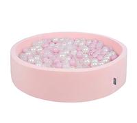KiddyMoon Piscina De Bolas 120X30cm/300 Bolas Redondo Grande para Ninos,Hecha En La UE, Rosa:Rosa Claro/Perla/Transparente