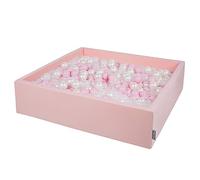 KiddyMoon Piscina De Bolas 120X30cm/600 Bolas El Cuadrado Grande para Ninos,Hecha En La UE, Rosa:Rosa Claro/Perla/Transparente