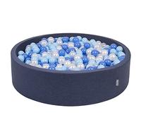 KiddyMoon Piscina De Bolas 120X30cm/600 Bolas Redondo Grande para Ninos,Hecha En La UE, Azul Marino:Babyblue/Azul/Perla
