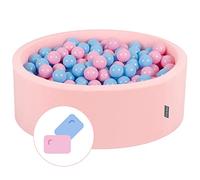 KiddyMoon Piscina De Bolas 90X30cm/200 Bolas Ø 7 Cm Espuma Suave para Bebé Y Niño Desde 8 Meses Funda De Algodón Extraíble con Cremallera, Bubble Gum: Rosa Claro/Azul Celeste