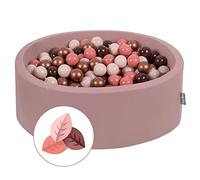 KiddyMoon Piscina De Bolas 90X30cm/200 Bolas Ø 7 Cm Espuma Suave para Bebé Y Niño Desde 8 Meses Funda De Algodón Extraíble con Cremallera, Otoño: Marrón/Cobre/Beige Pastel/Salmón