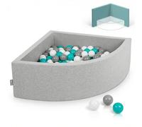 KiddyMoon Piscina de Bolas Cuarto de Esquina 90x30cm con 200 Bolas 7cm Piscina de Espuma para Bebé y Niño Pequeño - Grisclr: Gris Blanco Turquesa
