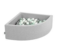 KiddyMoon Piscina de Bolas Cuarto de Esquina 90x30cm con 200 Bolas 7cm Piscina de Espuma para Bebé y Niño Pequeño - Grisclr: Blanco Gris Menta