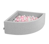 KiddyMoon Piscina de Bolas Cuarto de Esquina 90x30cm con 300 Bolas 7cm Piscina de Espuma para Bebé y Niño Pequeño - Grisclr: Rosa Clr Perla Transparente
