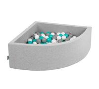 KiddyMoon Piscina de Bolas Cuarto de Esquina 90x30cm con 300 Bolas 7cm Piscina de Espuma para Bebé y Niño Pequeño - Grisclr: Gris Blanco Turquesa