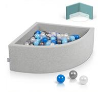 KiddyMoon Piscina de Bolas Cuarto de Esquina 90x30cm con 300 Bolas 7cm Piscina de Espuma para Bebé y Niño Pequeño - Grisclr: Perla Azul Azulclr Transparent Plata