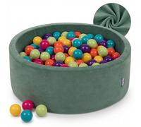 KiddyMoon Piscina de Bolas en Terciopelo para Bebés Redonda 90x30 con 200 Pelotas 7cm Zona de Juego Niños Pequeños Verde del Bosque - Verdeclr Amarill Turq Naranj Rosaos Morado