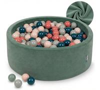 KiddyMoon Piscina de Bolas en Terciopelo para Bebés Redonda 90x30 con 300 Pelotas 7cm Zona de Juego Niños Pequeños Verde del Bosque - Turqosc Beigepas Grisverd Salmón