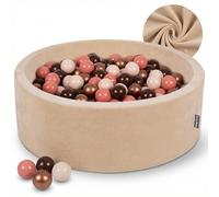 KiddyMoon Piscina de Bolas en Terciopelo Redonda 90x30 con 300 Pelotas 7cm Zona de Juego Niños Pequeños Beige De Arena - Marron Cobre Beige Pastello Salmón
