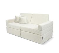 KiddyMoon Sofás Plegables con 2 Almohadas para Niños Funda De Peluche Teddy Sillón Colchón Infantil Plegable, Cremoso,Sofás con 2 Almohadas