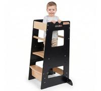 KiddyMoon Torre De Aprendizaje Montessori para Niños, Altura Ajustable (3 Niveles), Antivuelco, Barra De Seguridad, Negro/Natural
