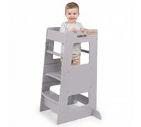 KiddyMoon Torre De Aprendizaje Montessori para Niños, Altura Ajustable (3 Niveles), Antivuelco, Barra De Seguridad, Gris