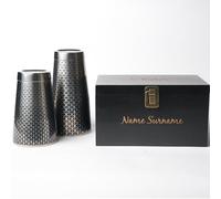 Kidia Boston Shaker Profesional de Acero Inox 304 con Patrón Geométrico Negro - Set 2 Tin 828 ml + 424 ml - Estuche de Madera Incluido - Kit Bartender, Bar, Regalo Elegante (Personalizado)