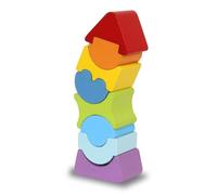 Kidiwood - Torre apilable de madera (8 piezas, a partir de 2 años, madera maciza, arce de montaña/haya, colores a base de agua, promueve la motricidad y el sentido del tacto, reconoce/asignar formas