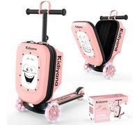 Kidiyana Maleta para patinete, con ruedas LED, manillar ajustable en altura, ventana A5, 7 cm de espacio de almacenamiento, equipaje de mano, regalo para niños de 2 a 8 años, color rosa