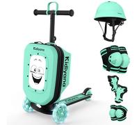 Kidiyana Maleta para scooter, maletín infantil con scooter y ruedas LED, manillar regulable en altura, ventana A5, ampliación de espacio de almacenamiento de 7 cm, adecuado como equipaje de mano