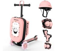 Kidiyana Maleta para scooter, maletín infantil con scooter y ruedas LED, manillar regulable en altura, ventana A5, ampliación de espacio de almacenamiento de 7 cm, adecuado como equipaje de mano